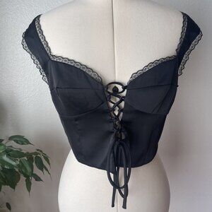 Cotton Candy LA Sleeveless Black/Lace Tie Front Corset Top NWT
